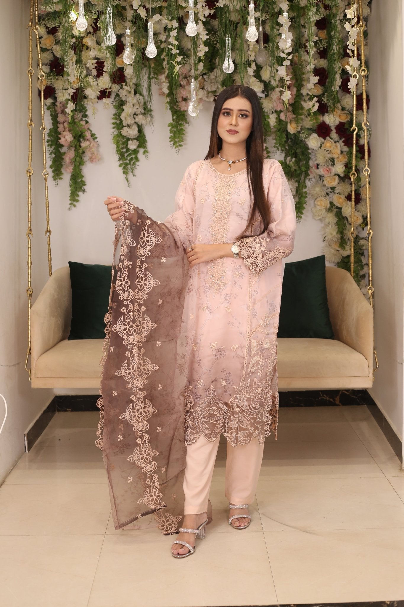BF - 016 | Long Cutwork Border Shirt – Luxury Formal Wear - BalreejFashions