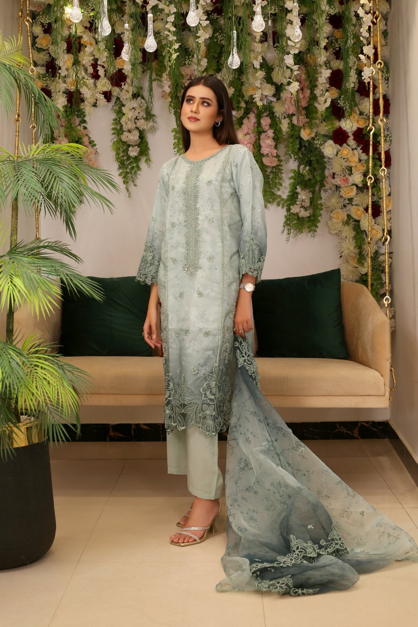 BF - 016 | Long Cutwork Border Shirt – Luxury Formal Wear - BalreejFashions