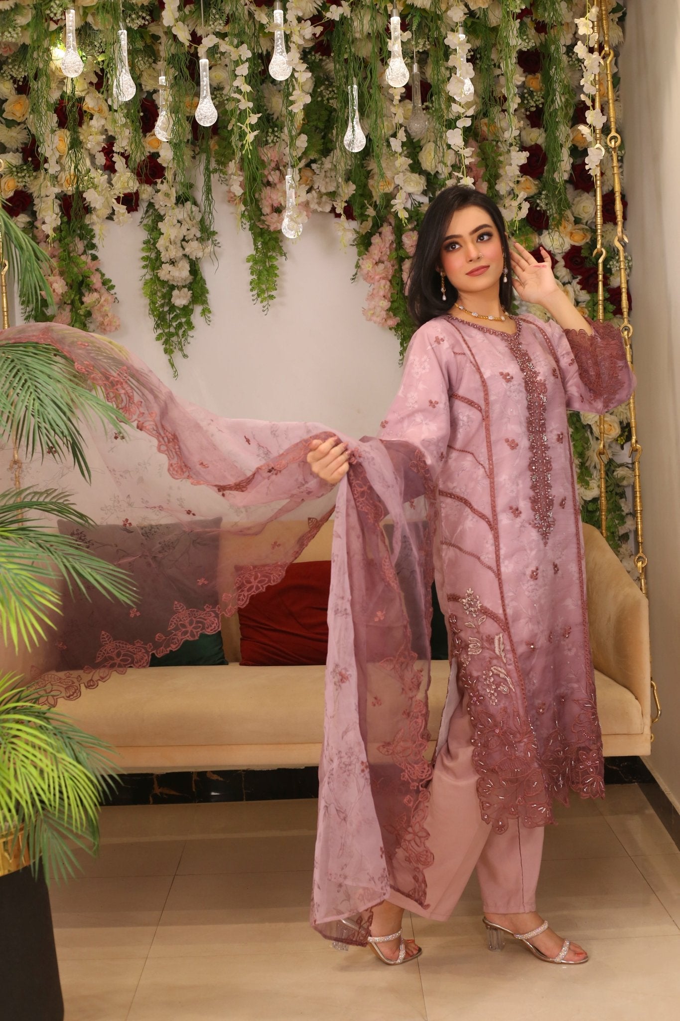 BF - 016 | Long Cutwork Border Shirt – Luxury Formal Wear - BalreejFashions