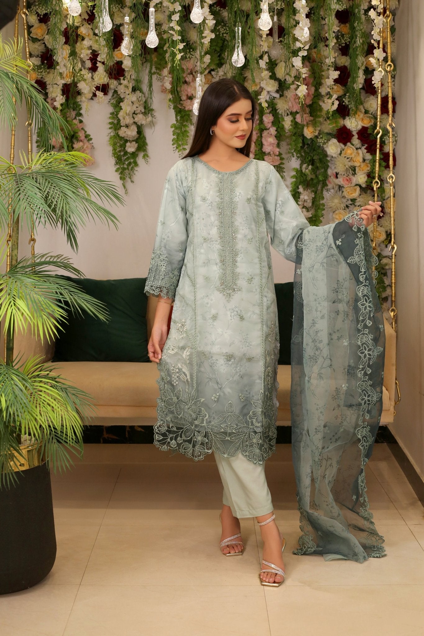 BF - 016 | Long Cutwork Border Shirt – Luxury Formal Wear - BalreejFashions