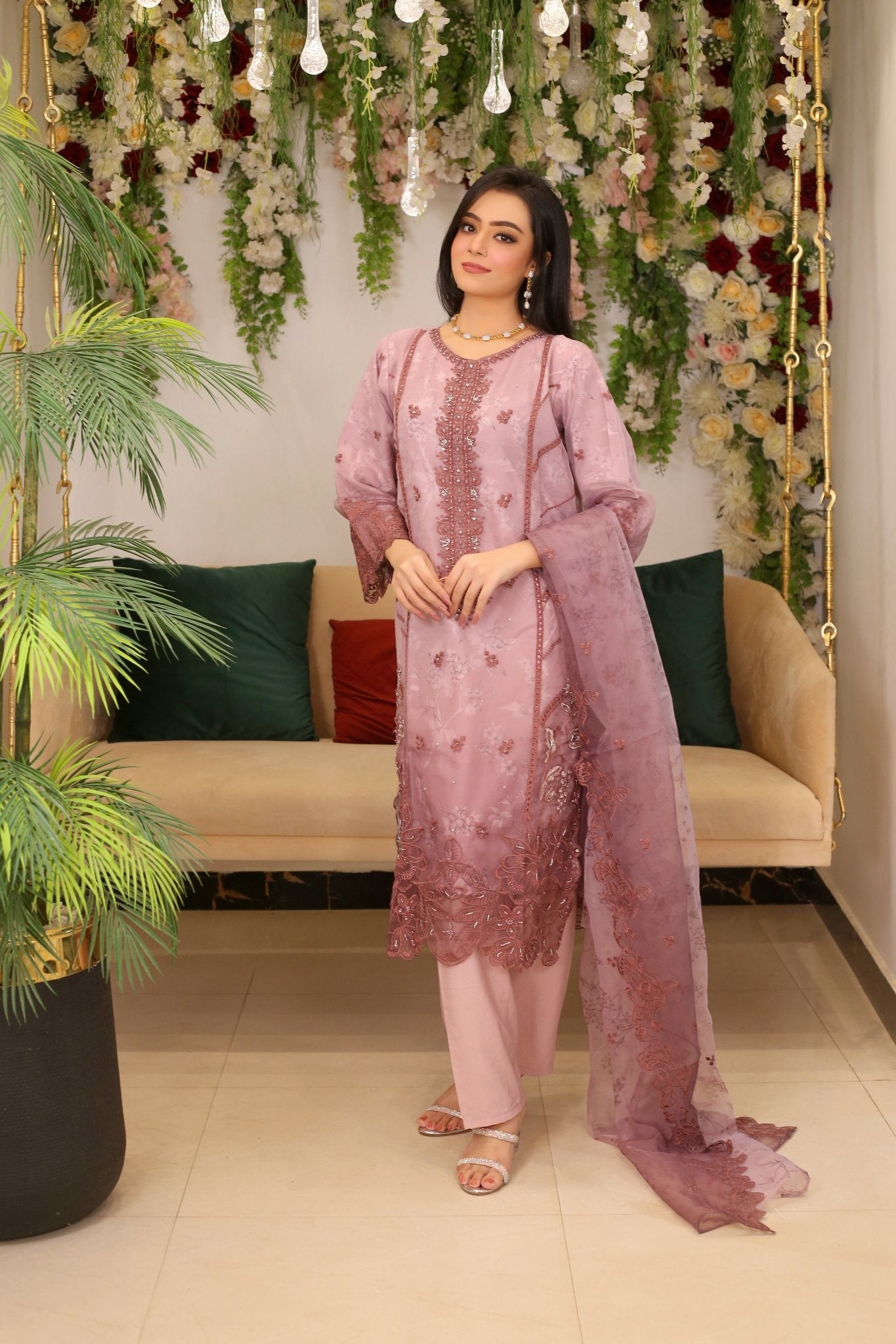 BF - 016 | Long Cutwork Border Shirt – Luxury Formal Wear - BalreejFashions