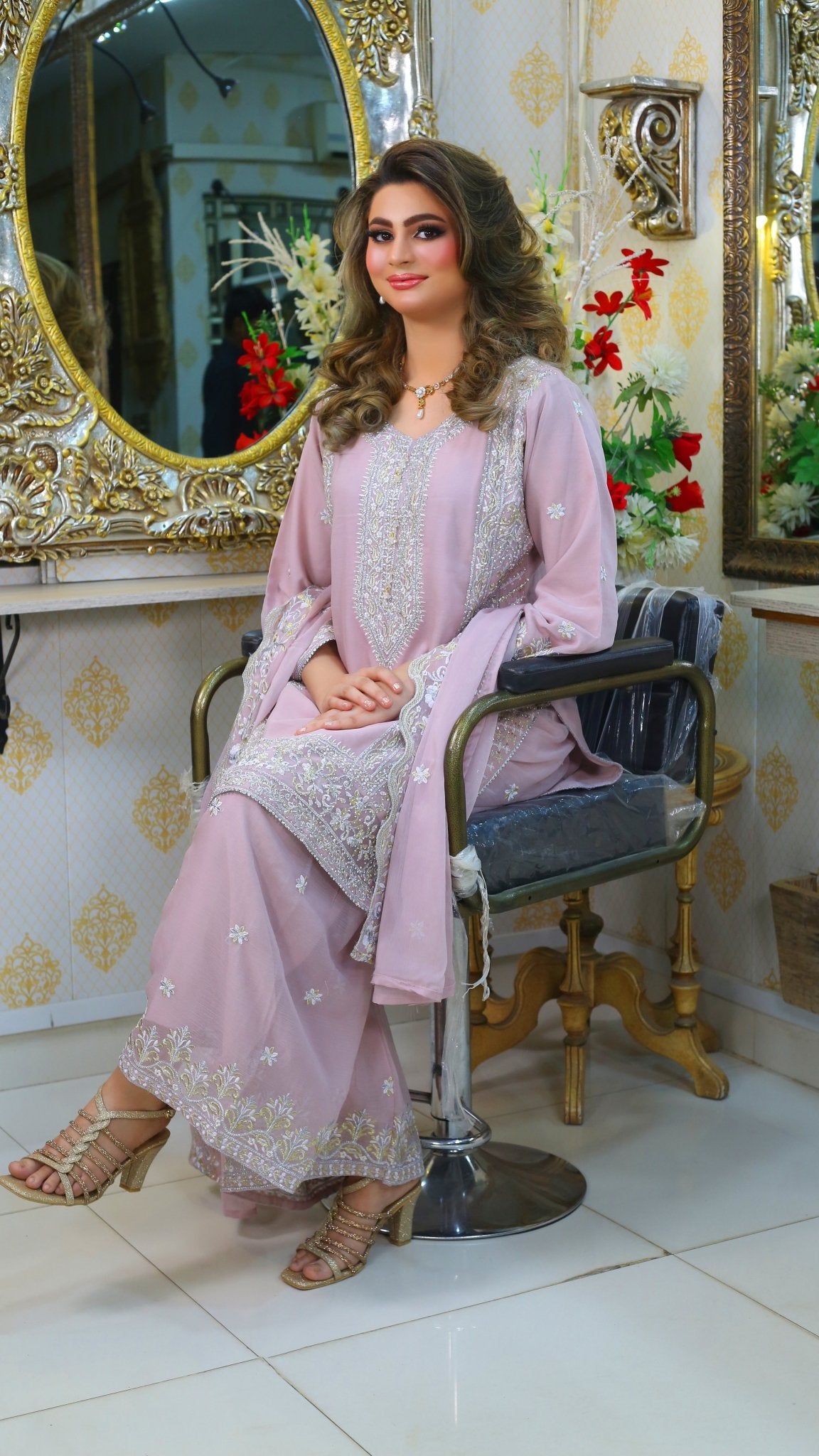 BF - 018 | Shimmering Silver Stone Work Plazo Suit - BalreejFashions