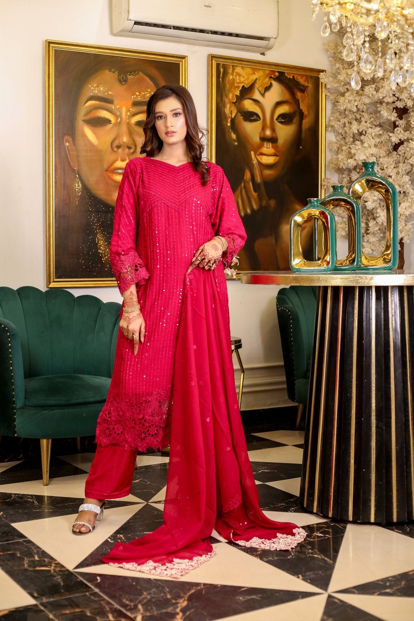 Embroidered Border Dupatta Luxury Outfit - BalreejFashions