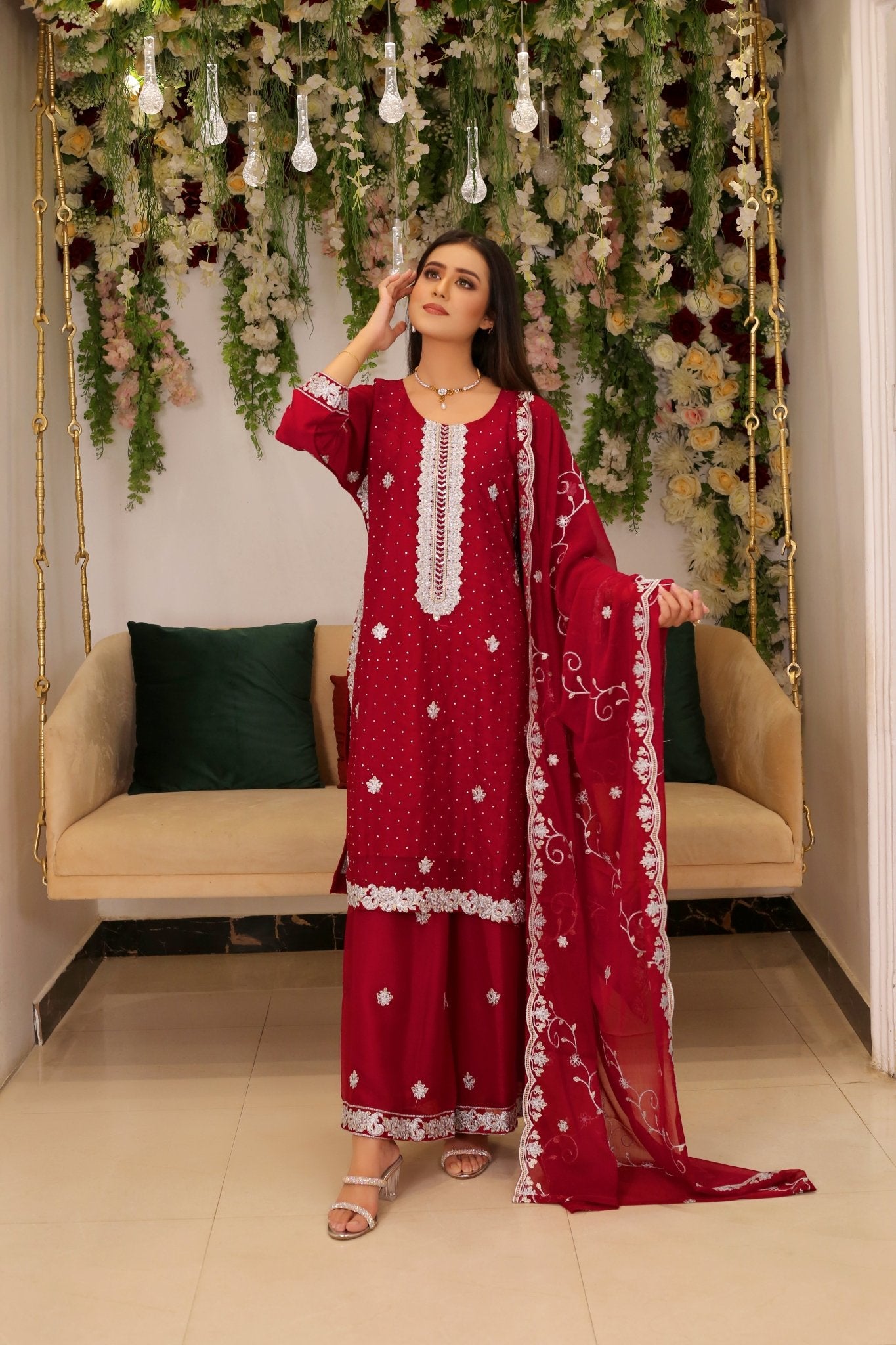 Luxury Embroidered Shirt with Stone Press - BalreejFashions