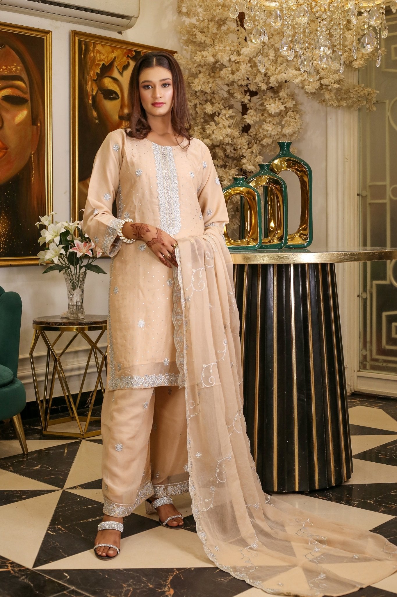 Luxury Embroidered Shirt with Stone Press - BalreejFashions