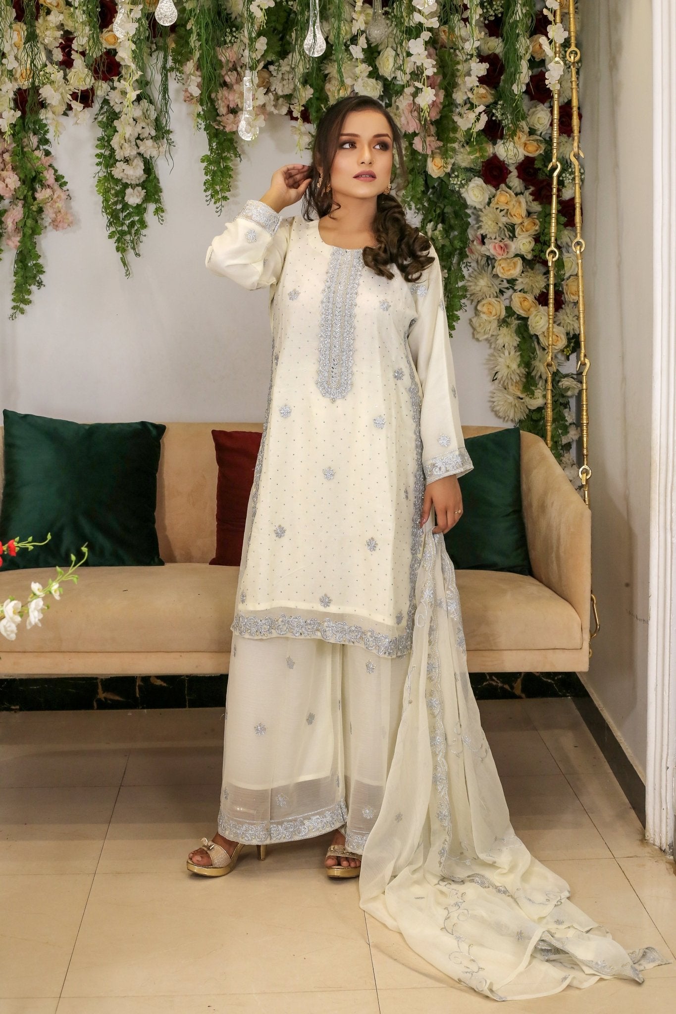 Luxury Embroidered Shirt with Stone Press - BalreejFashions