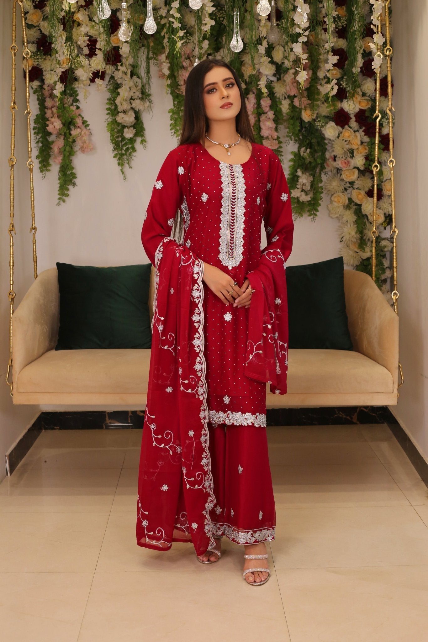 Luxury Embroidered Shirt with Stone Press - BalreejFashions