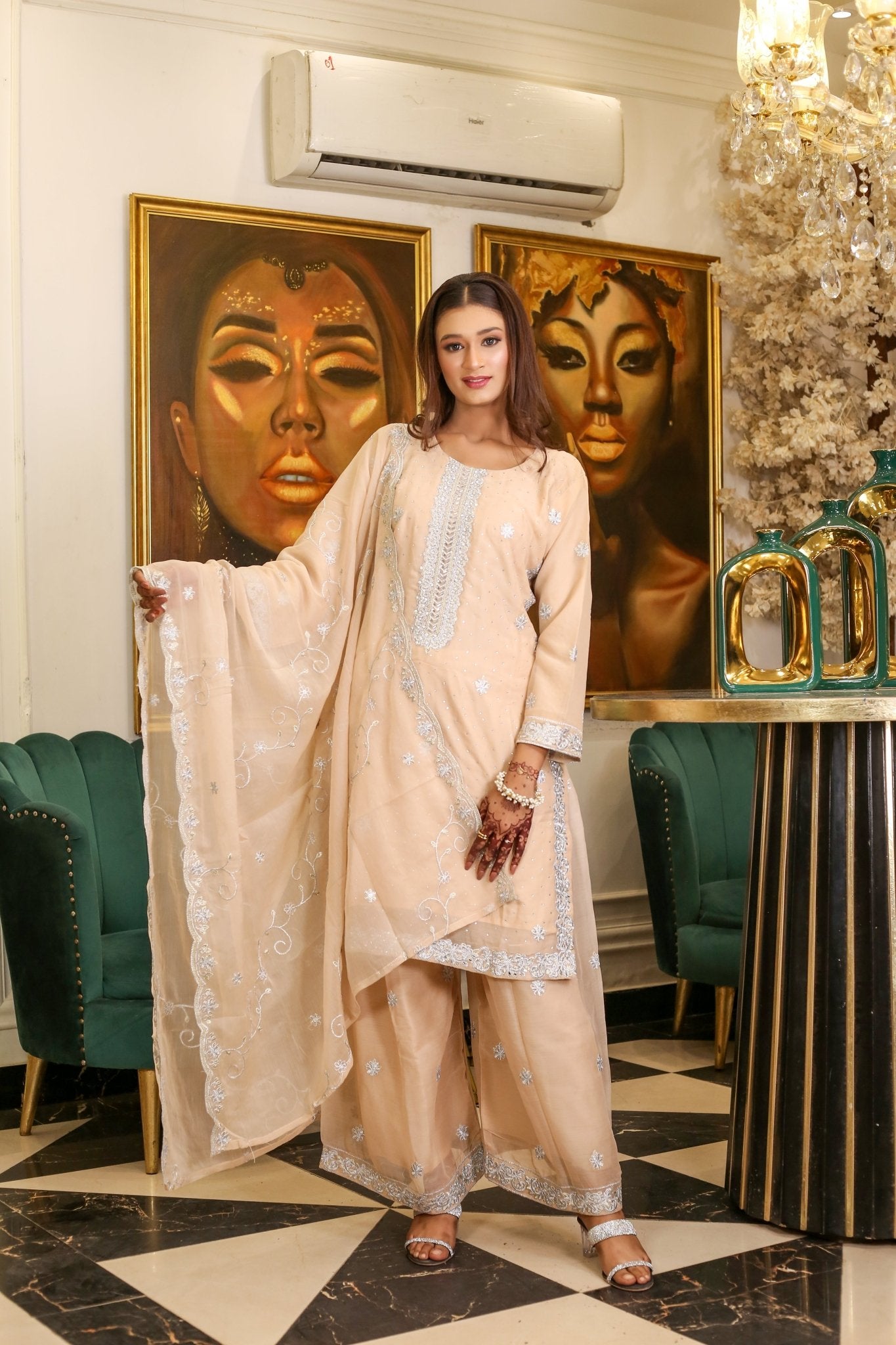 Luxury Embroidered Shirt with Stone Press - BalreejFashions