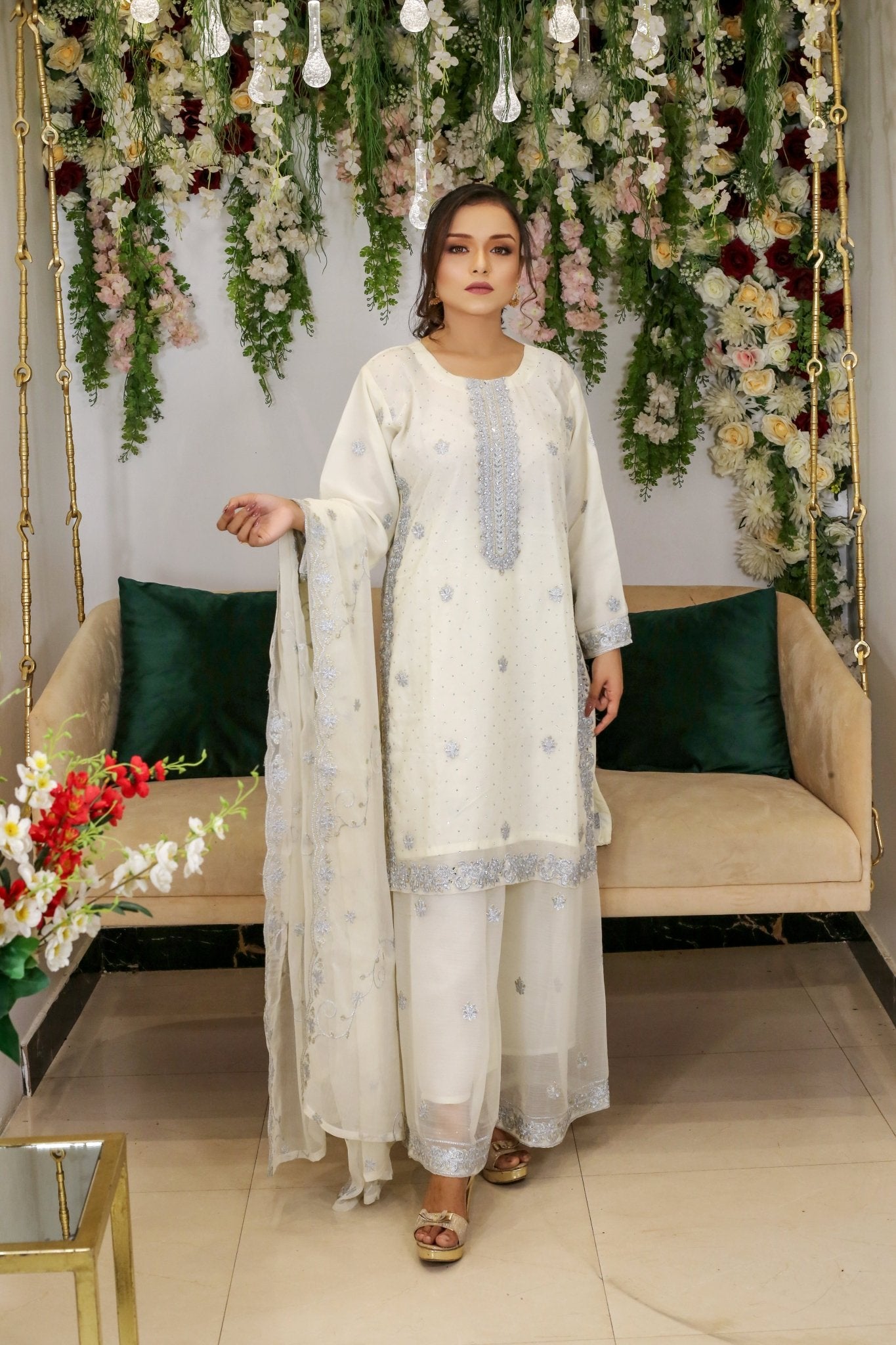 Luxury Embroidered Shirt with Stone Press - BalreejFashions