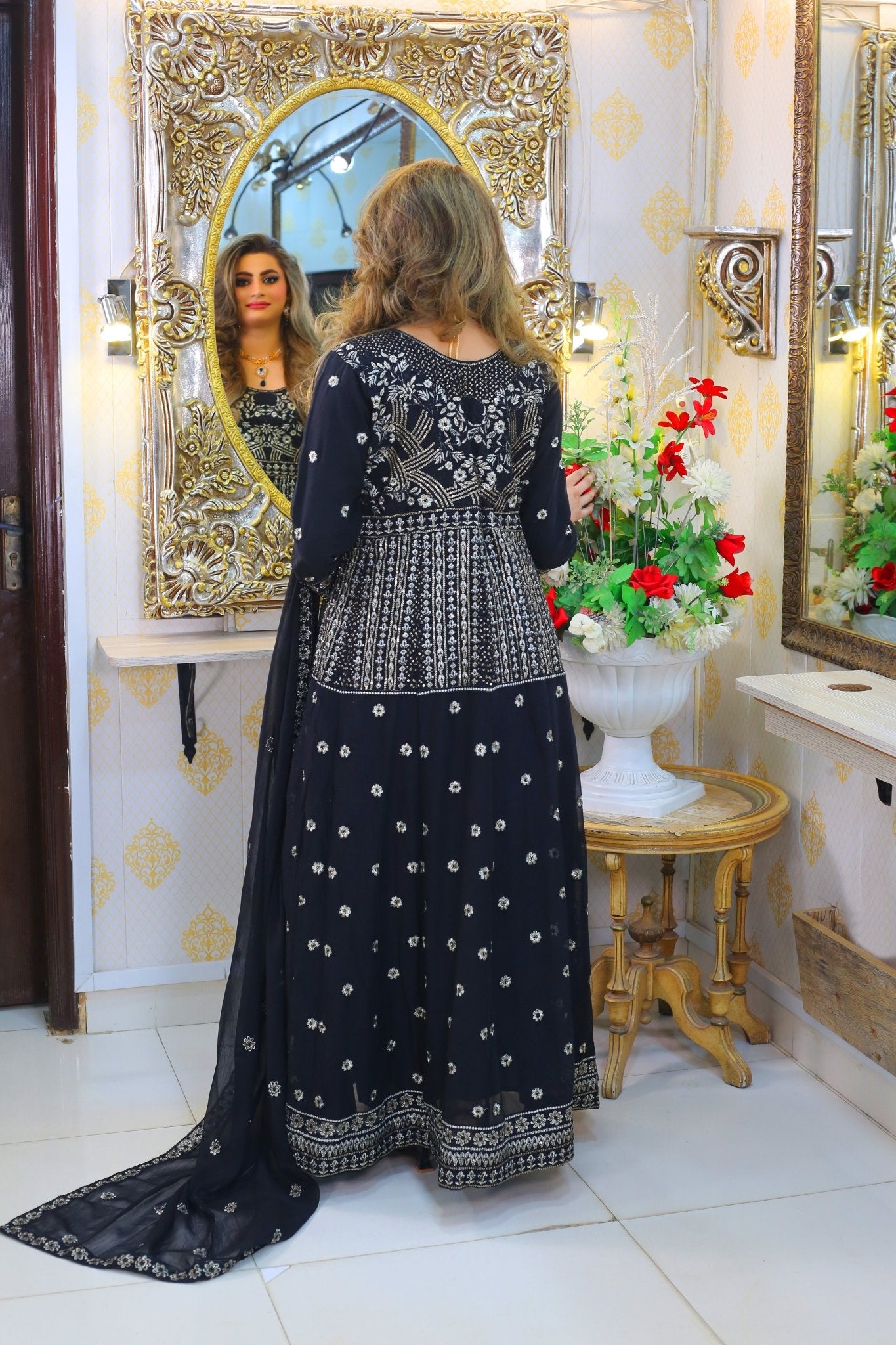 Luxury Thread & Sequin Embroidered Maxi Dress - BalreejFashions