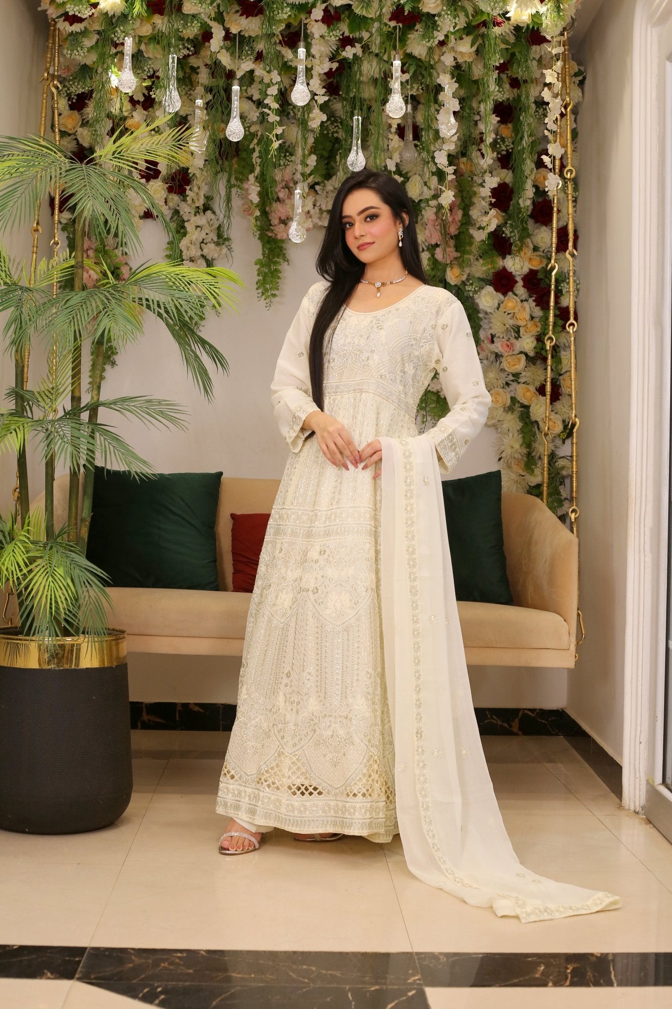 Luxury Thread & Sequin Embroidered Maxi Dress - BalreejFashions